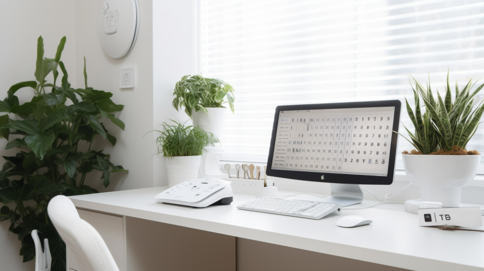 Dental clinic office with a computer with dental software